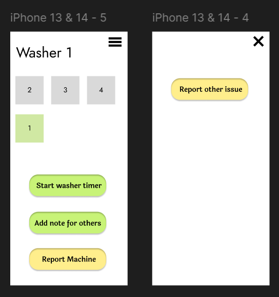 Top down view of machines green to show selection. Other buttons avalible such as report, note adding, and timer starter.